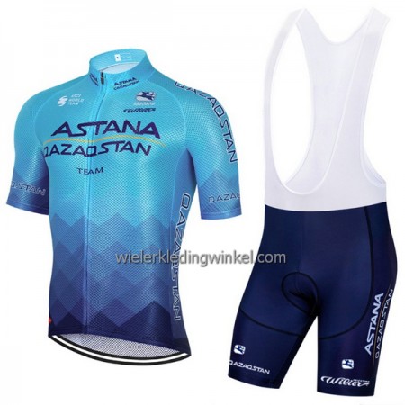 Set Fietsshirt + Korte Koersbroek 2023 Astana Qazaqstan Blauw